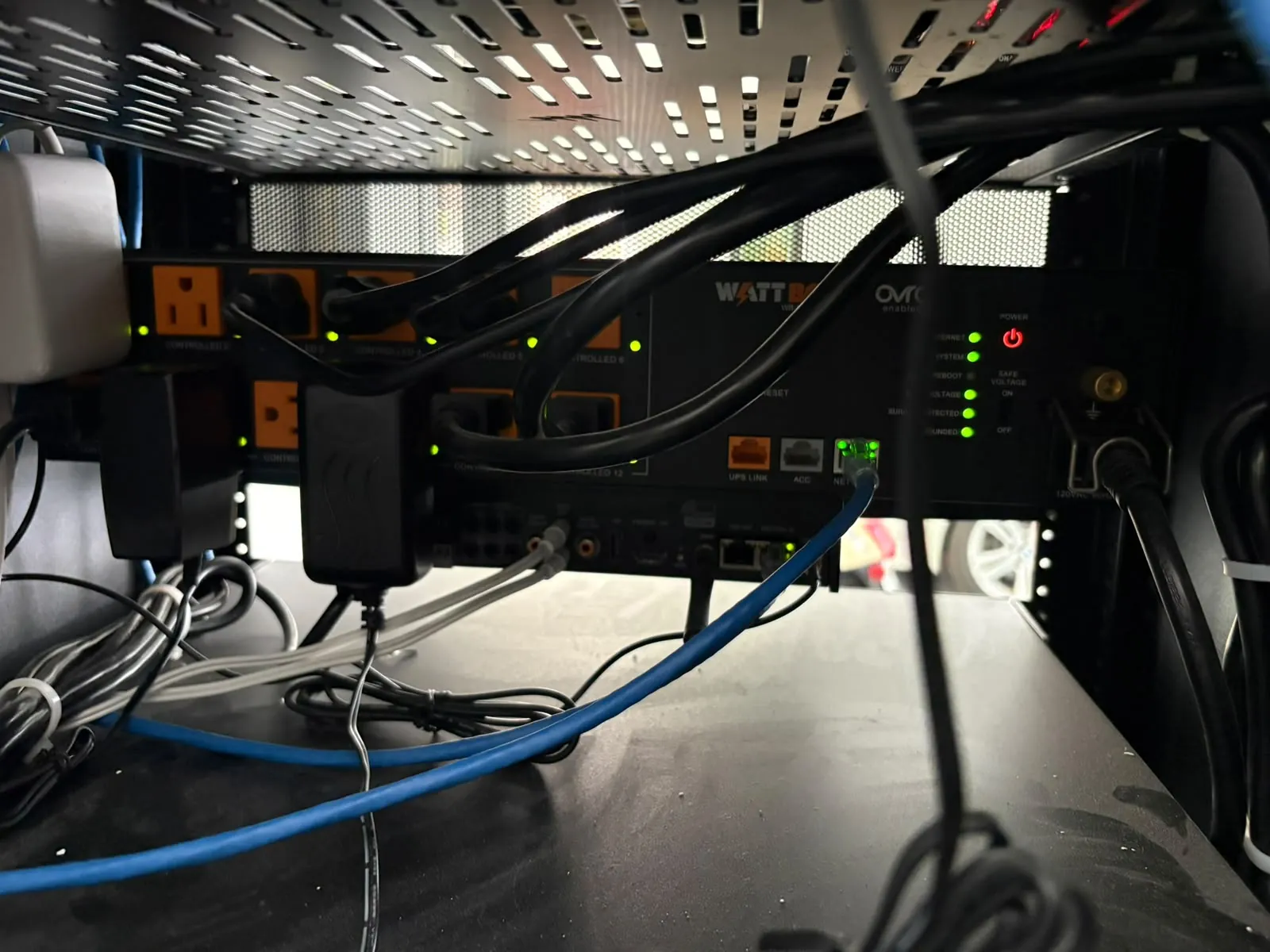 AV controller wiring inside a rack