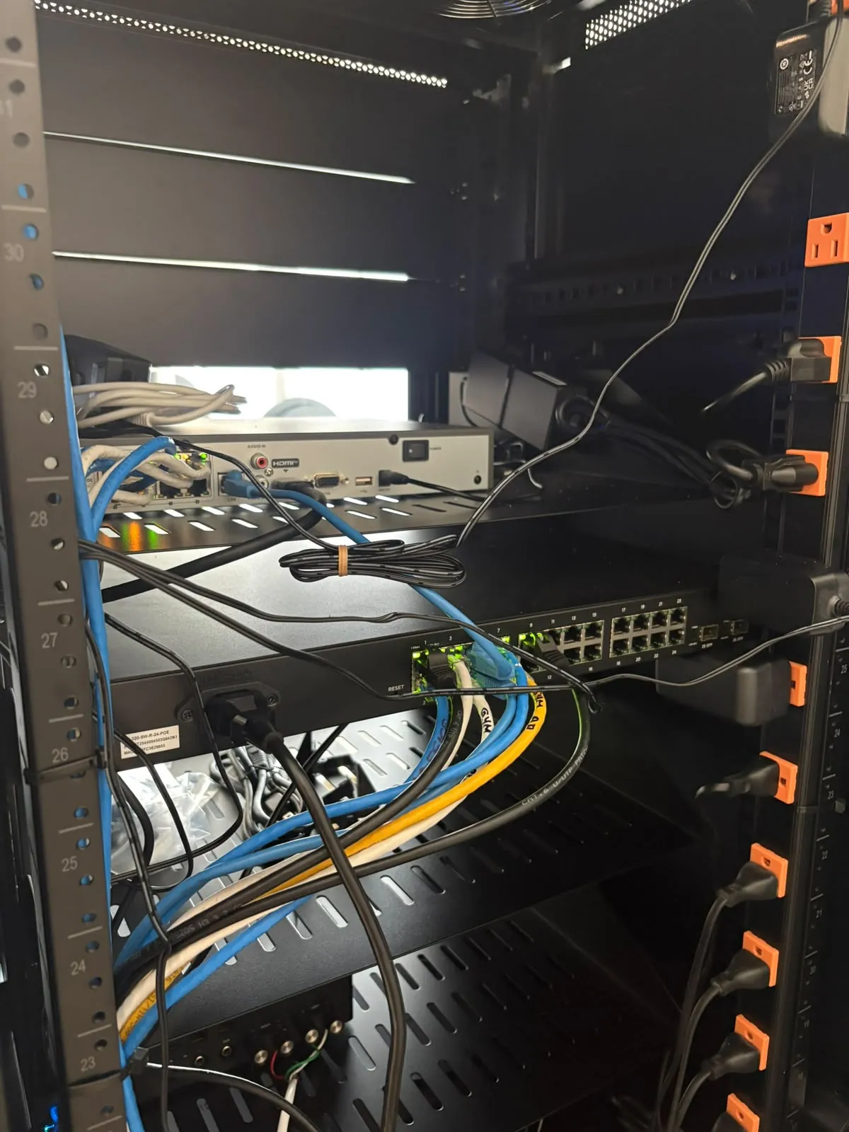 Existing rack cabling prepared for technical assessment